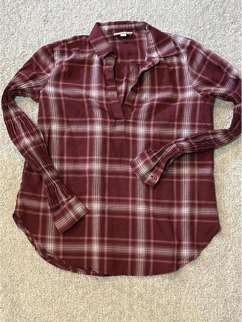 LOFT Burgundy Plaid Long Sleeve Shirt
